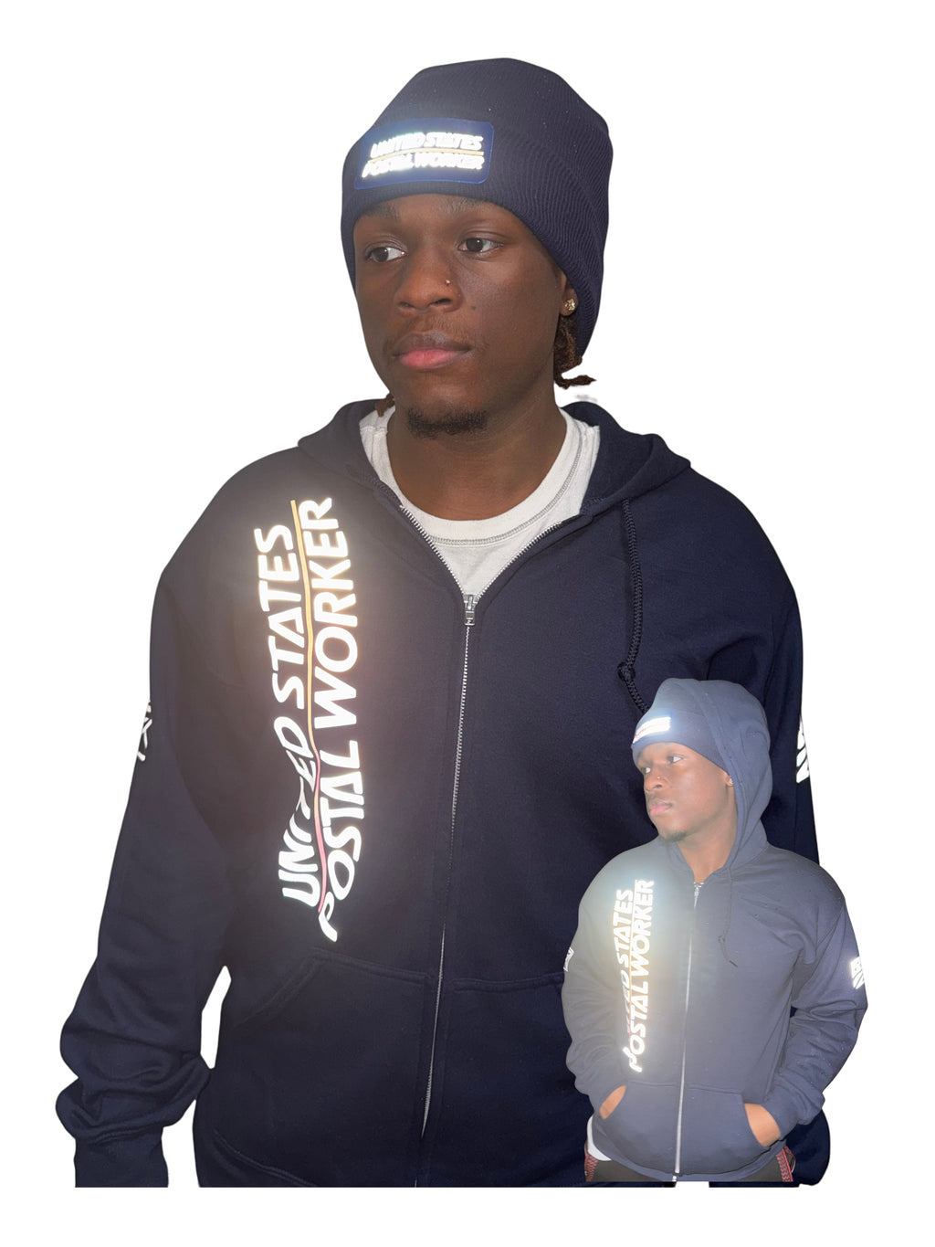 Reflective Postal Worker Zipper Hoodie - Zip Up