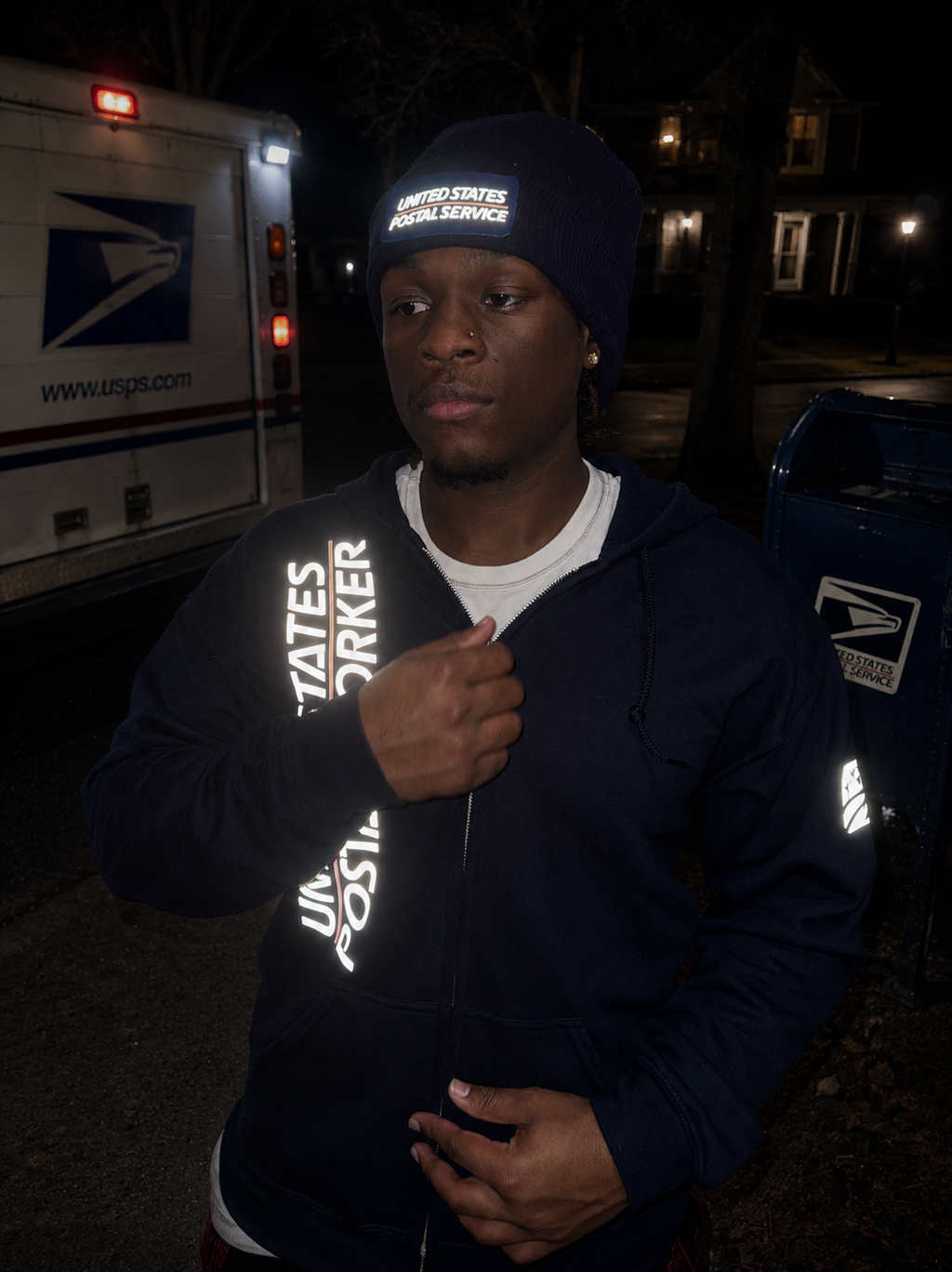 Reflective Postal Worker Zipper Hoodie